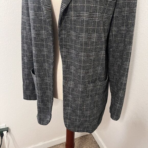 Max Studio Womens Boyfriend Blazer Size M  Gray Plaid Open Front Knit Stretch - Picture 2 of 8